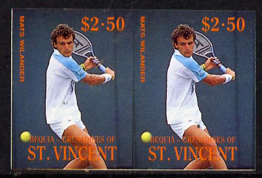 St Vincent - Bequia 1988 International Tennis Players $2.50 (Mats Wilander) imperf horiz pair unmounted mint*