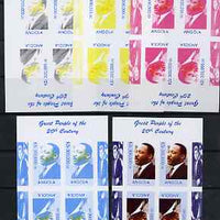 Angola 1999 Great People of the 20th Century - Martin Luther King sheetlet containing 4 values (2 tete-beche pairs) with JFK in margin - the set of 5 imperf progressive proofs comprising various 2-colour combinations plus all 4-co……Details Below
