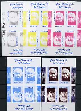 Angola 1999 Great People of the 20th Century - Albert Einstein (portrait) sheetlet of 4 (2 tete-beche pairs with the Bill Gates in margin) - the set of 5 imperf progressive proofs comprising various 2-colour combinations plus all ……Details Below