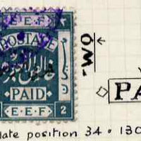 Jordan 1920 Palestine 2m blue-green with flaw under O of Two and above A of Paid (position 34 & 130) fine used SG 10var