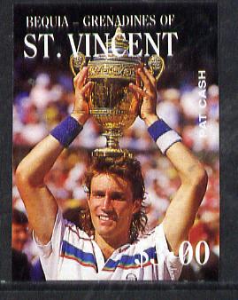 St Vincent - Bequia 1988 International Tennis Players $3 (Pat Cash) imperf progressive proof in 4 colours only (orange omitted leaving Country, name and value in white) unmounted mint*