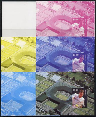 St Vincent - Bequia 1988 International Tennis Players $5 m/sheet (Ivan Lendl) set of 6 imperf progressive proofs comprising 3 individual colours plus various colour composites unmounted mint