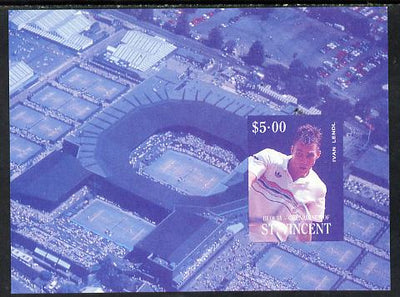 St Vincent - Bequia 1988 International Tennis Players $5 m/sheet (Ivan Lendl) imperf progressive proof in blue & magenta only unmounted mint