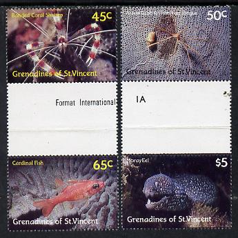 St Vincent - Grenadines 1987 Marine Life set of 4 (2 se-tenant inter-paneau gutter pairs from Format International archive sheet, folded through gutters) unmounted mint as SG 542-45