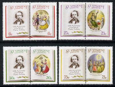 St Vincent 1987 Christmas (Charles Dickens) set of 8 unmounted mint (4 se-tenant pairs) as SG 1116-23 (gutter pairs available pro-rata)