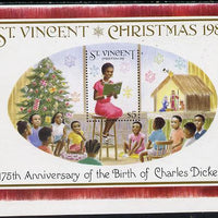 St Vincent 1987 Christmas (Charles Dickens) m/sheet (Teacher reading to Class) $5 stamp perf on 3 sides only (imperf at top) unmounted mint as SG MS 1124