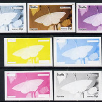 Staffa 1974 Butterflies & Scout Anniversary 3.5p (Large Emerald) set of 7 imperf progressive colour proofs comprising the 4 individual colours plus 2, 3 and all 4-colour composites unmounted mint