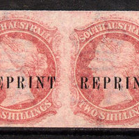 South Australia 1860 imperf pair of 2s carmine (SG 86/7) on watermarked Crown SA paper, each impression opt'd REPRINT (originals c £320)