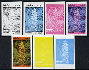 Oman 1973 Orchids (With Scout Emblems) 1b (Birds Nest Orchid) set of 7 imperf progressive colour proofs comprising the 4 individual colours plus 2, 3 and all 4-colour composites unmounted mint