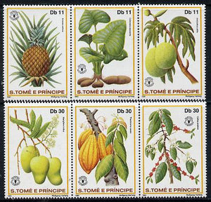 St Thomas & Prince Islands 1981 Fruit set of 6 (2 se-tenant strips of 3) unmounted mint Mi 744-49