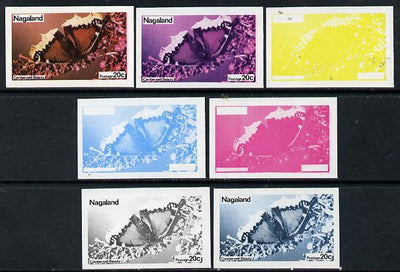 Nagaland 1974 Butterflies 20c (Camberwell Beauty) set of 7 imperf progressive colour proofs comprising the 4 individual colours plus 2, 3 and all 4-colour composites unmounted mint