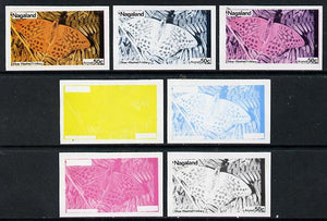 Nagaland 1974 Butterflies 50c (Silver-Washed Fritillary) set of 7 imperf progressive colour proofs comprising the 4 individual colours plus 2, 3 and all 4-colour composites unmounted mint