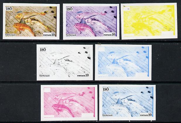 Iso - Sweden 1973 Fish 10 (Tub Gurnard) set of 7 imperf progressive colour proofs comprising the 4 individual colours plus 2, 3 and all 4-colour composites unmounted mint