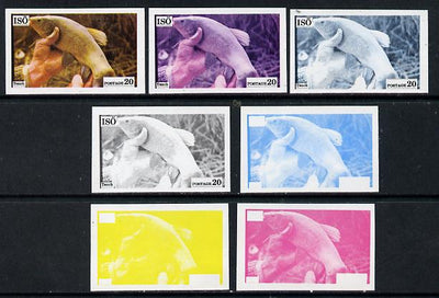 Iso - Sweden 1973 Fish 20 (Tench) set of 7 imperf progressive colour proofs comprising the 4 individual colours plus 2, 3 and all 4-colour composites unmounted mint