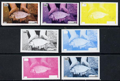 Iso - Sweden 1973 Fish 30 (Rudd) set of 7 imperf progressive colour proofs comprising the 4 individual colours plus 2, 3 and all 4-colour composites unmounted mint