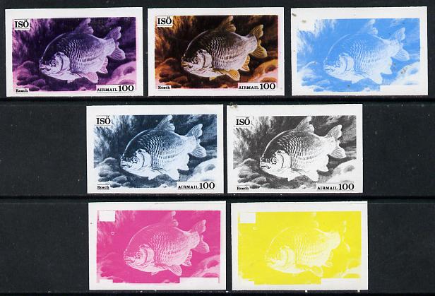 Iso - Sweden 1973 Fish 100 (Roach) set of 7 imperf progressive colour proofs comprising the 4 individual colours plus 2, 3 and all 4-colour composites unmounted mint