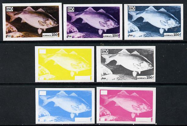 Iso - Sweden 1973 Fish 250 (Bass) set of 7 imperf progressive colour proofs comprising the 4 individual colours plus 2, 3 and all 4-colour composites unmounted mint