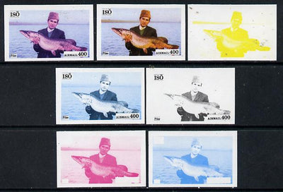 Iso - Sweden 1973 Fish 400 (Pike) set of 7 imperf progressive colour proofs comprising the 4 individual colours plus 2, 3 and all 4-colour composites unmounted mint