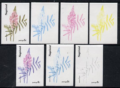 Nagaland 1974 Flowers 5c (Onobrychis Sativiva) set of 7 imperf progressive colour proofs comprising the 4 individual colours plus 2, 3 and all 4-colour composites unmounted mint