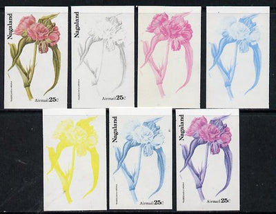 Nagaland 1974 Flowers 25c (Tradescantia Virginia) set of 7 imperf progressive colour proofs comprising the 4 individual colours plus 2, 3 and all 4-colour composites unmounted mint