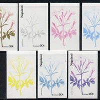 Nagaland 1974 Flowers 30c (Jasminium Affinis) set of 7 imperf progressive colour proofs comprising the 4 individual colours plus 2, 3 and all 4-colour composites unmounted mint