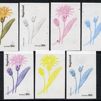 Nagaland 1974 Flowers 50c (Troximon Glaucum) set of 7 imperf progressive colour proofs comprising the 4 individual colours plus 2, 3 and all 4-colour composites unmounted mint