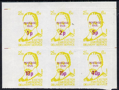 Cinderella - Great Britain 1971 Exeter Emergency Delivery Service 2.5p-6d labels depicting Gilbert set of 6 opt'd Postage Due 1p to 40p unmounted mint