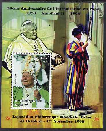 Guinea - Conakry 1998 Pope John Paul II - 20th Anniversary of Pontificate perf s/sheet #18 unmounted mint. Note this item is privately produced and is offered purely on its thematic appeal - please note: due to the method of perfo……Details Below