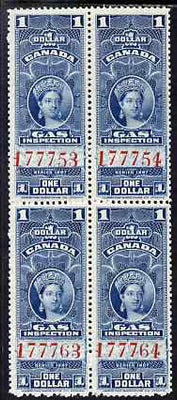 Canada 1897 Revenue QV $1 Gas Inspection block of 4 unmounted mint