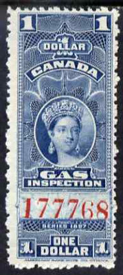 Canada 1897 Revenue QV $1 Gas Inspection unmounted mint