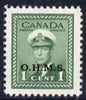 Canada 1949 KG6 Official 1c green opt'd OHMS unmounted mint SG O162