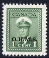 Canada 1949 KG6 Official 1c green opt'd OHMS unmounted mint SG O162