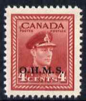 Canada 1949 KG6 Official 4c carmine-lake opt'd OHMS unmounted mint SG O165