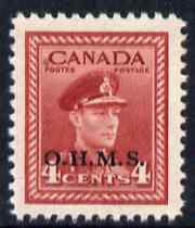 Canada 1949 KG6 Official 4c carmine-lake opt'd OHMS unmounted mint SG O165