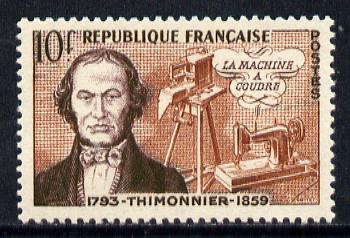 France 1955 Inventions 10f (Thimonnier & Sewing Machine) unmounted mint SG 1240