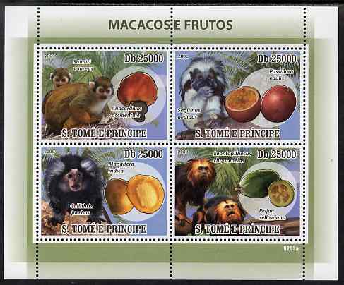 St Thomas & Prince Islands 2009 Macaque Monkeys & Fruit perf sheetlet containing 4 values unmounted mint