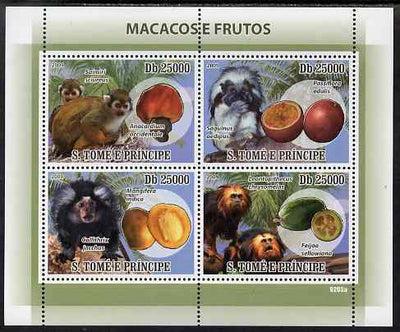 St Thomas & Prince Islands 2009 Macaque Monkeys & Fruit perf sheetlet containing 4 values unmounted mint