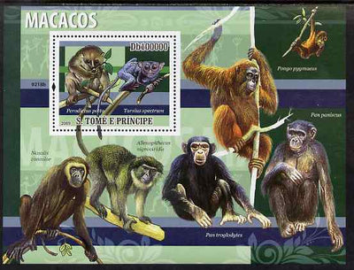 St Thomas & Prince Islands 2009 Macaque Monkeys & Fruit perf s/sheet unmounted mint