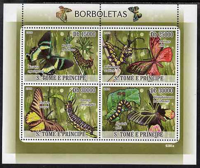 St Thomas & Prince Islands 2009 Butterflies & Catterpillars perf sheetlet containing 4 values unmounted mint