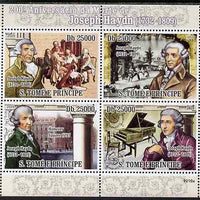 St Thomas & Prince Islands 2009 Joseph Haydn perf sheetlet containing 4 values unmounted mint