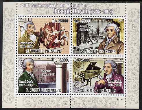 St Thomas & Prince Islands 2009 Joseph Haydn perf sheetlet containing 4 values unmounted mint