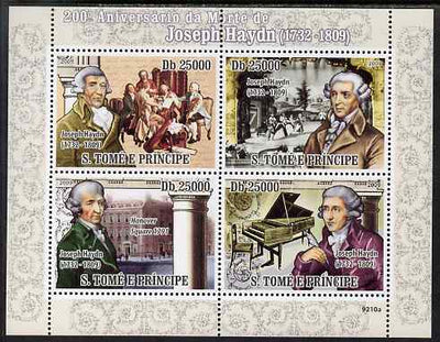 St Thomas & Prince Islands 2009 Joseph Haydn perf sheetlet containing 4 values unmounted mint