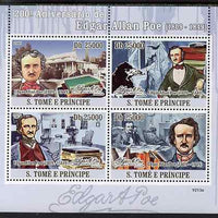 St Thomas & Prince Islands 2009 200th Birth Anniversary of Edgar Allan Poe perf sheetlet containing 4 values unmounted mint