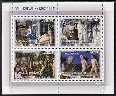 St Thomas & Prince Islands 2009 Paintings of Paul Delvaux perf sheetlet containing 4 values unmounted mint