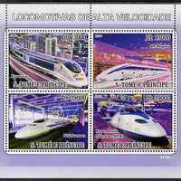 St Thomas & Prince Islands 2009 High Speed Trains perf sheetlet containing 4 values unmounted mint