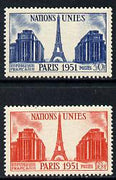 France 1951 UN General Assembly set of 2 (Eiffel Tower) unmounted mint SG 1132-33