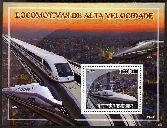 St Thomas & Prince Islands 2009 High Speed Trains perf s/sheet unmounted mint