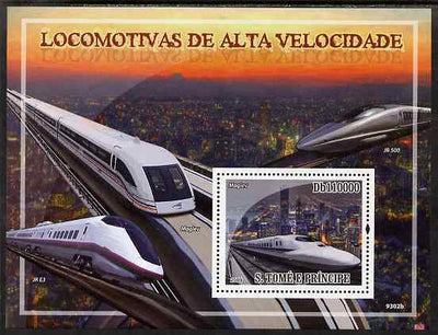 St Thomas & Prince Islands 2009 High Speed Trains perf s/sheet unmounted mint