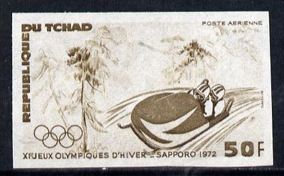 Chad 1972 Sapporo Winter Olympics 50f (Bobsled) unmounted mint imperf colour trial proof (several different combinations available but price is for ONE) as SG 355