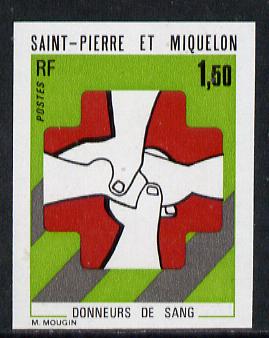 St Pierre & Miquelon 1974 Blood Donors imperf proof in issued colours unmounted mint (SG 527*)